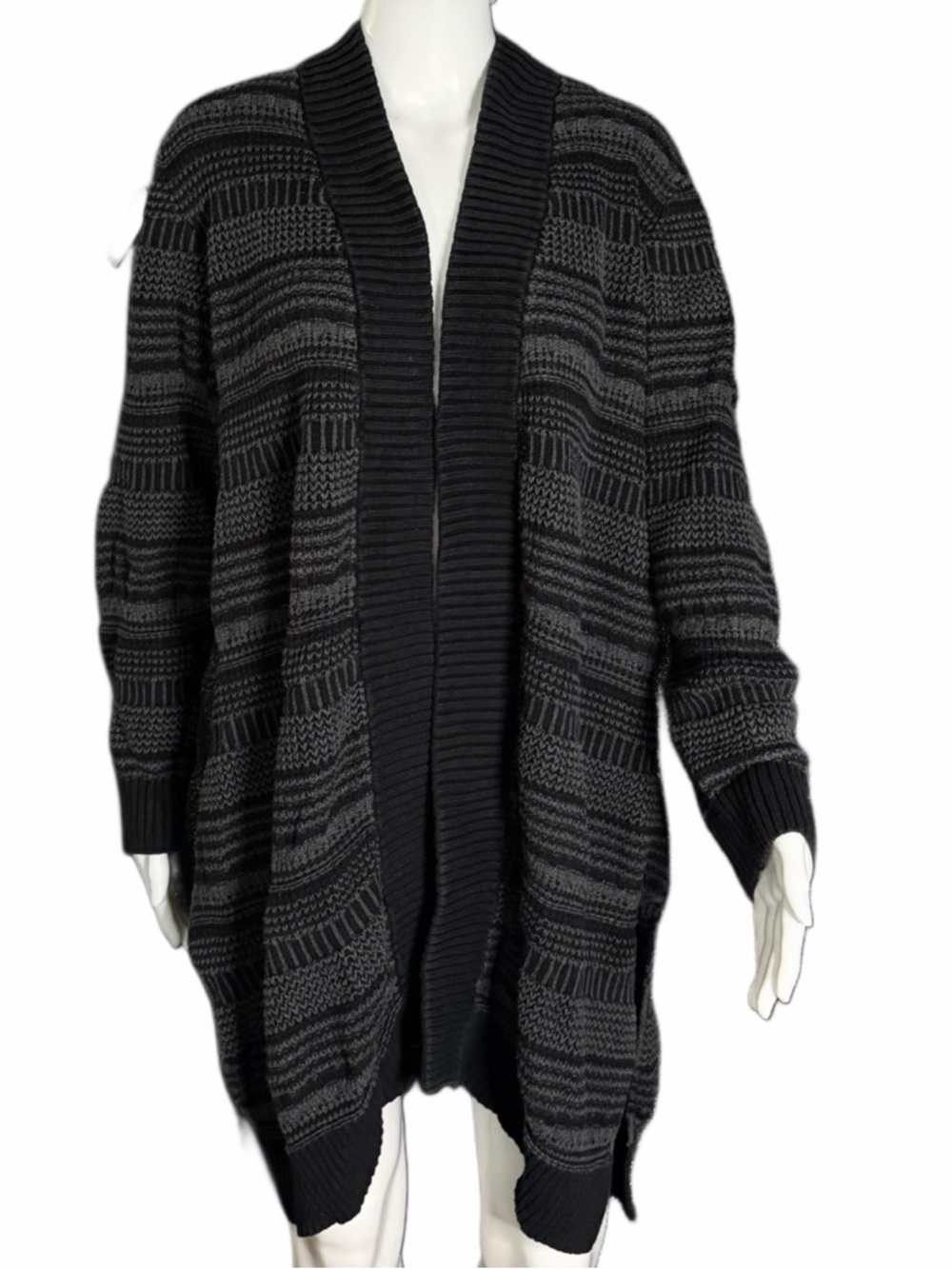 Eight Eight Eight XL Black Gray Open Front Cardigan Long Knit Sweater Cotton